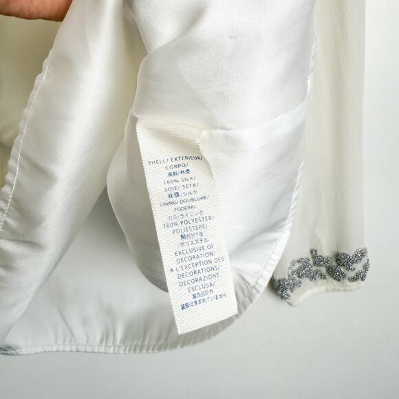 Rebecca Minkoff 100% Silk Chiffon Beaded Lace-Up VNeck Blouse White - S - Picture 6 of 9